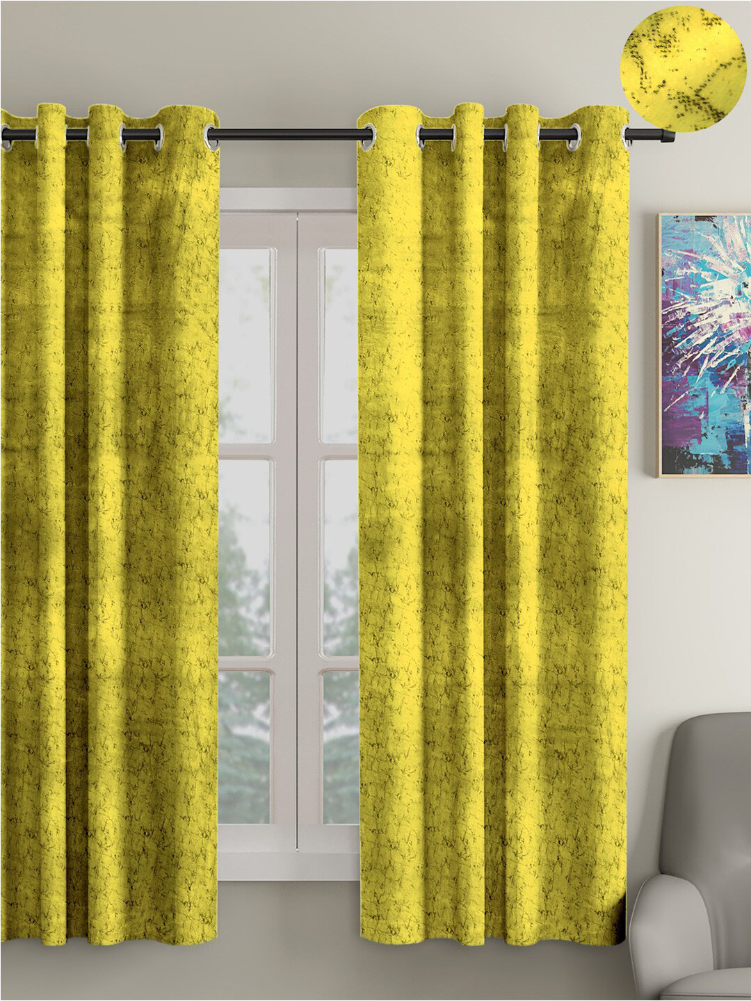 Aura Yellow 2 Pieces Velvet Solid Blackout Window Curtains