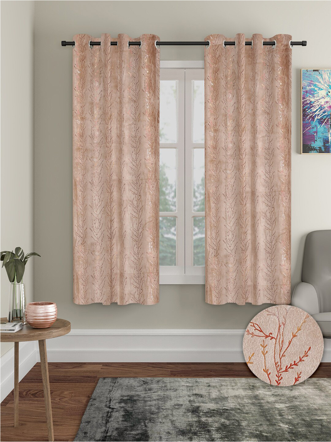 Aura Beige 2 Pieces Velvet Blackout Window Curtains