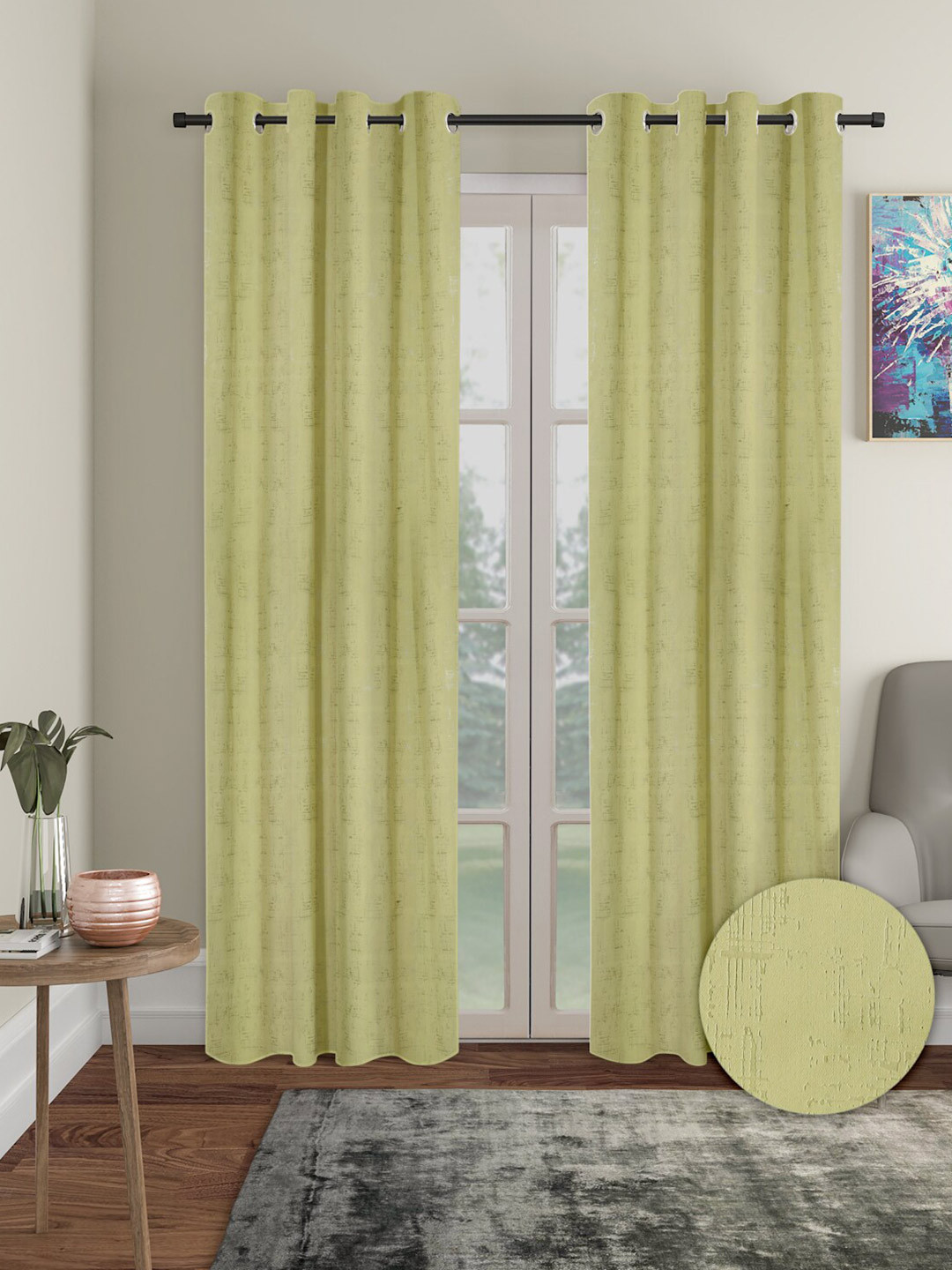 Aura Green 2 Pieces Polyester Blackout Door Curtains
