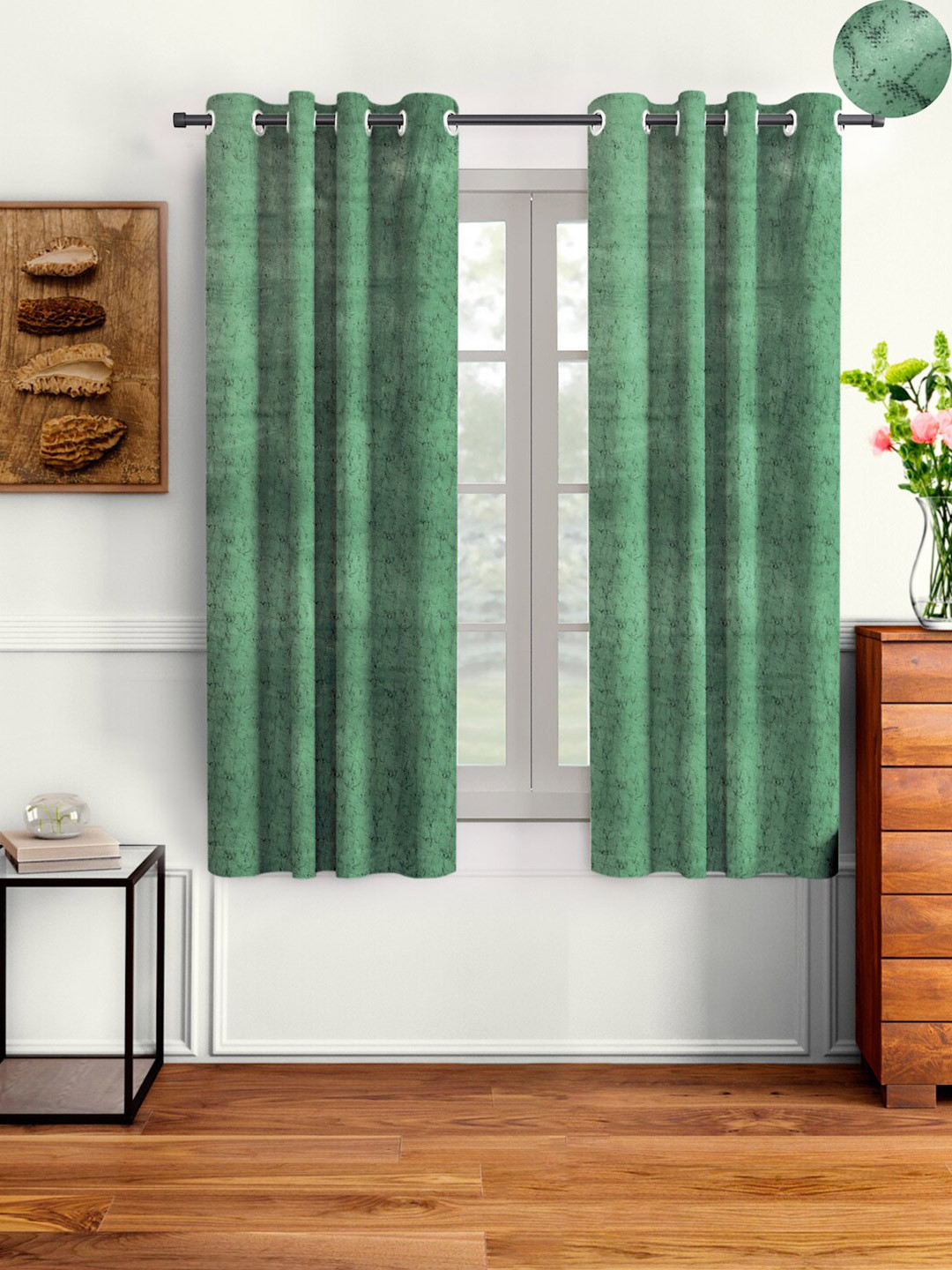 Aura Green 2 Pieces Velvet Solid Blackout Window Curtains