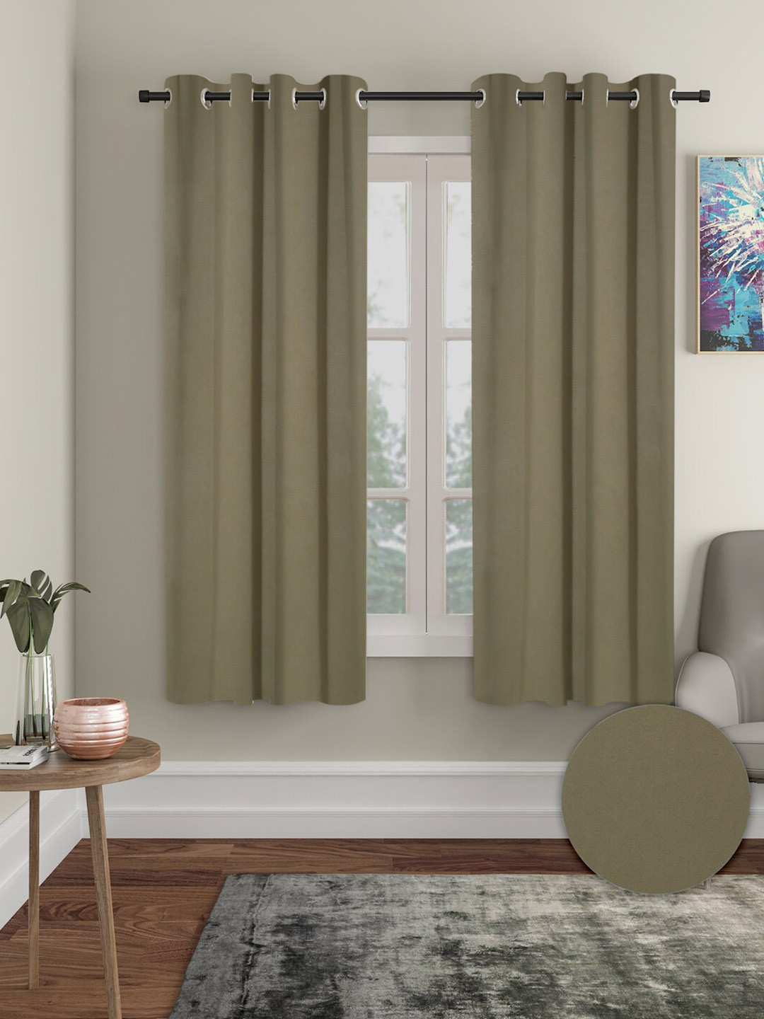 Aura Green 2 Pieces Polyester Solid Blackout Window Curtains