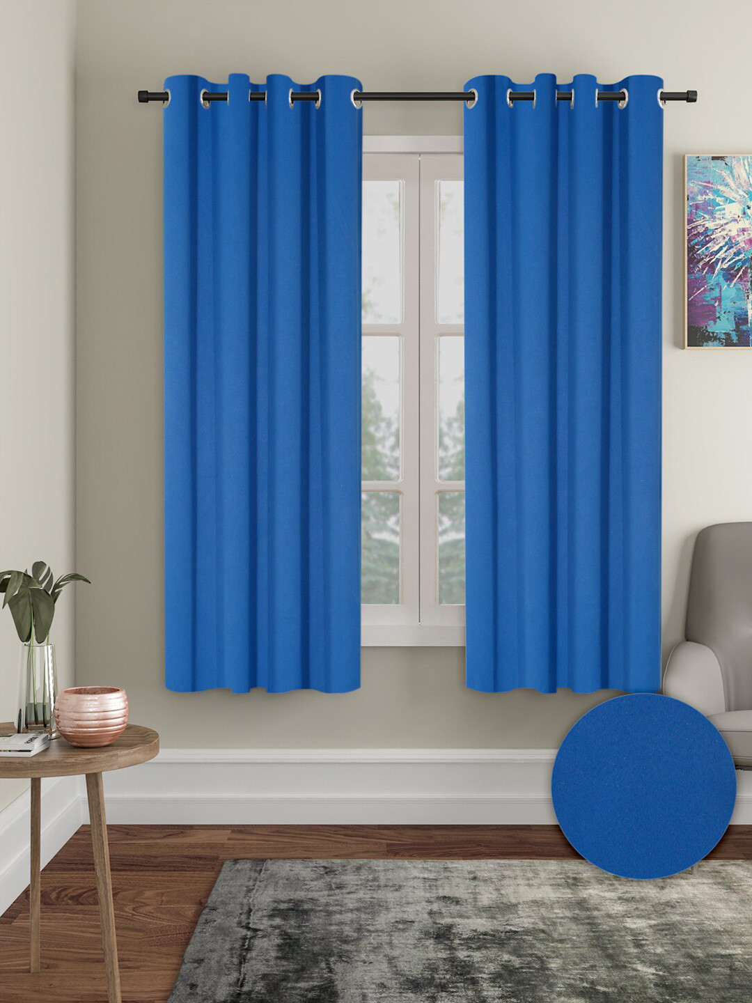 Aura Navy Blue 2 Pieces Polyester Solid Blackout Window Curtains
