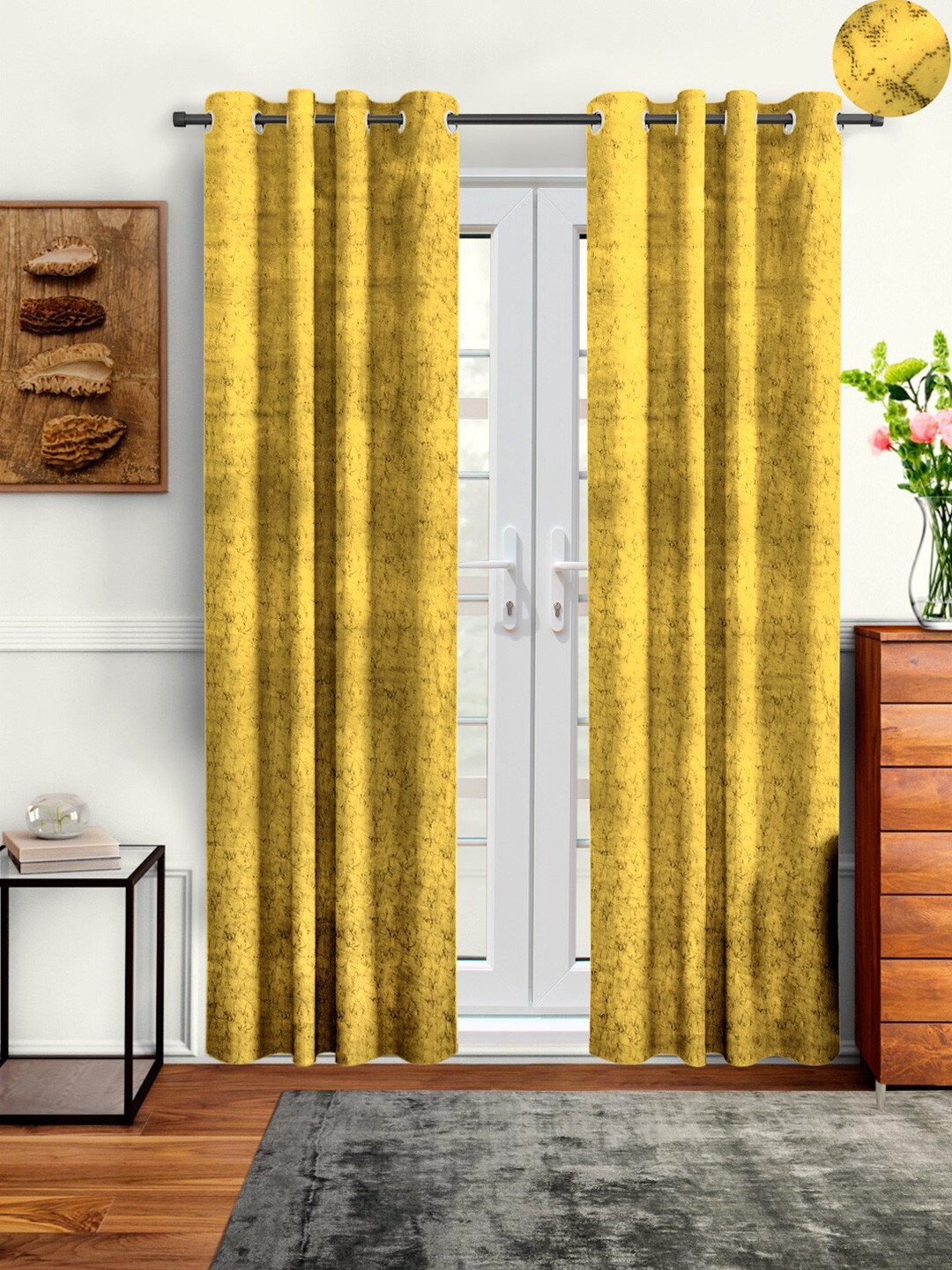Aura Orange 2 Pieces Velvet out Door Curtains