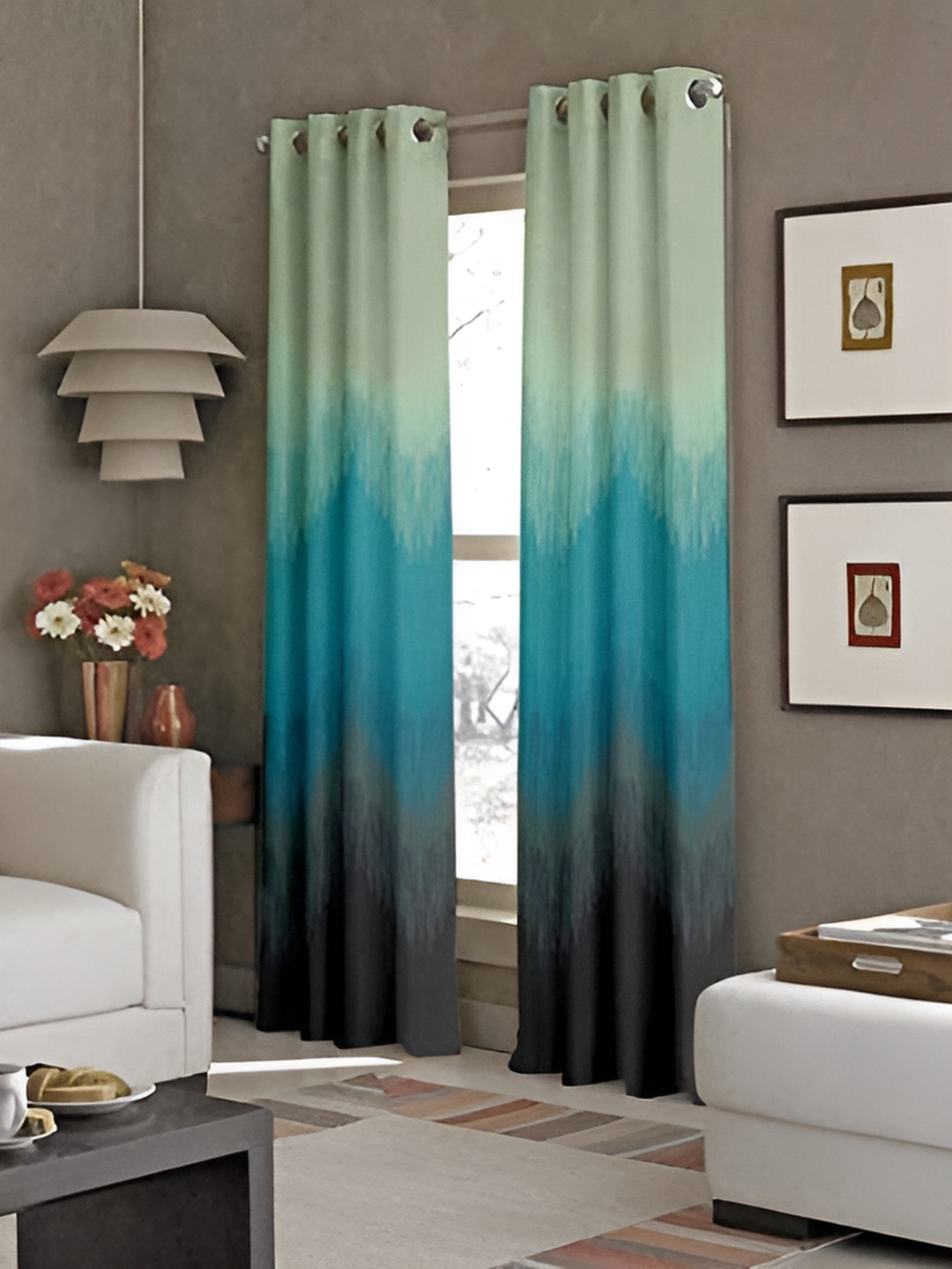 CASABLEU Teal 2 Pieces Black Out Eyelet Door Curtains