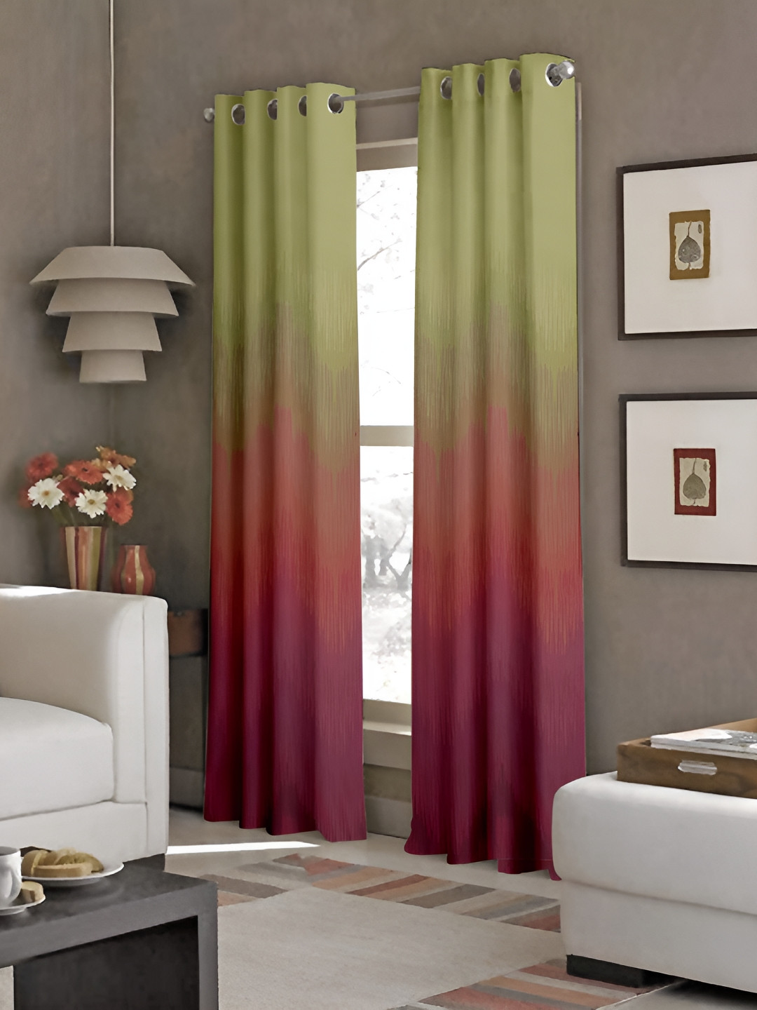 CASABLEU Red 2 Pieces Black Out Eyelet Door Curtains