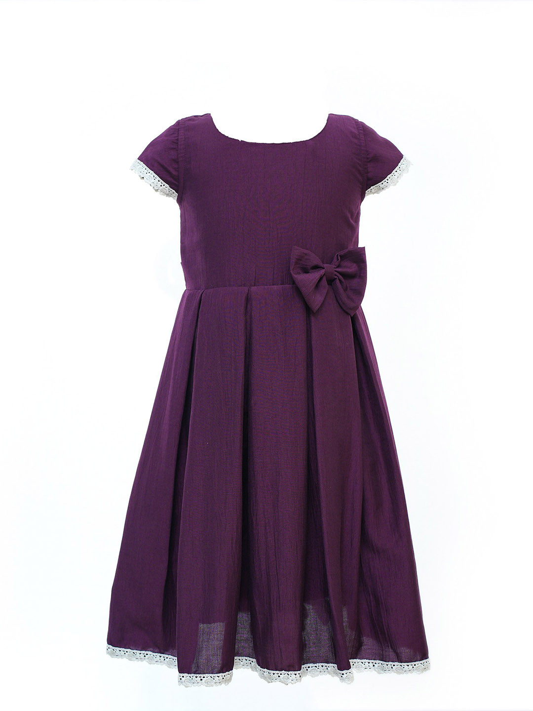 BAESD Girls Round Neck Pleated Lace Inserts Applique Fit & Flare Dress