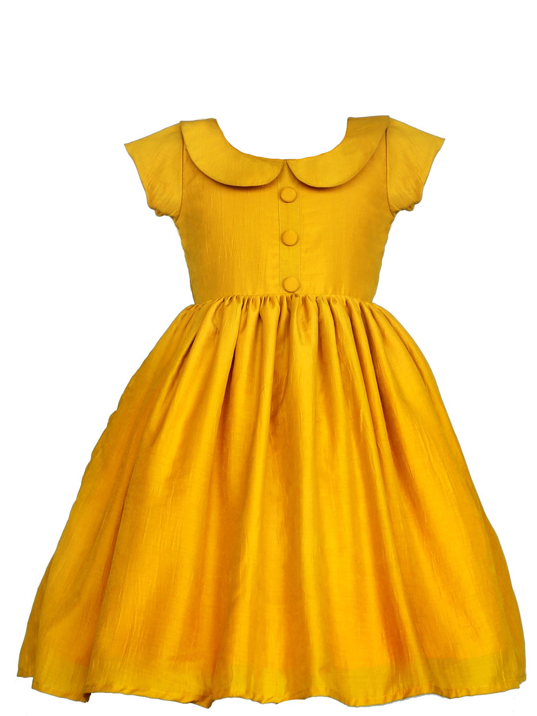BAESD Kids-Girls Peter Pan Collar Mustard Yellow Fit & Flare Dress