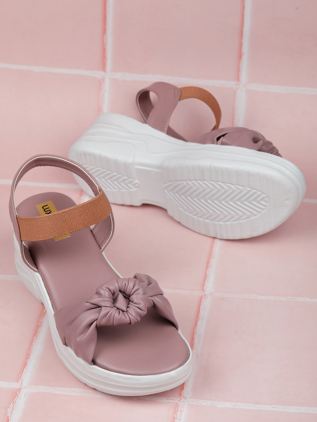 Luxyfeel Knotted Open Toe Wedges With Backstrap