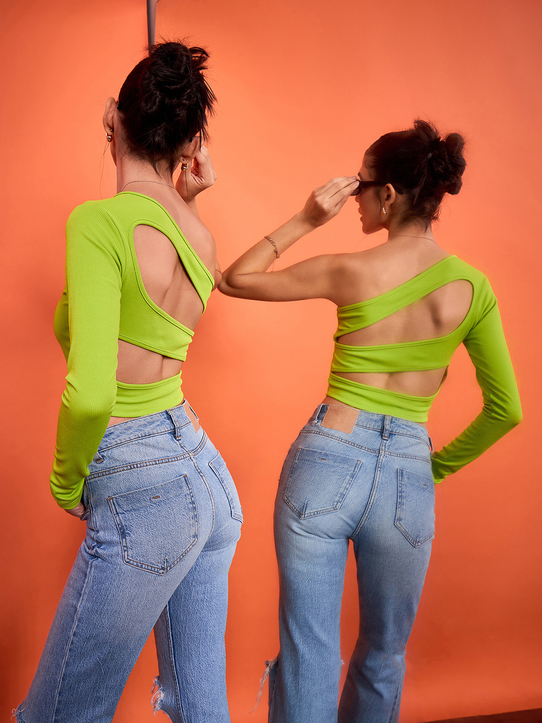 Uptownie Lite Stretchable Ribbed Top with Back Cut-out