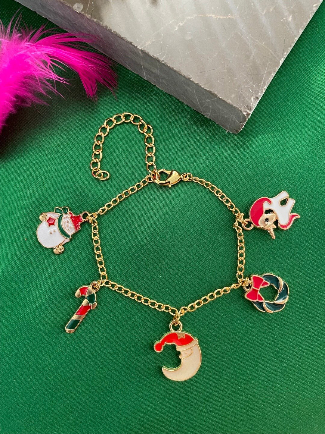 Digital Dress Room Gold-Plated Enamelled Christmas Charm Bracelet