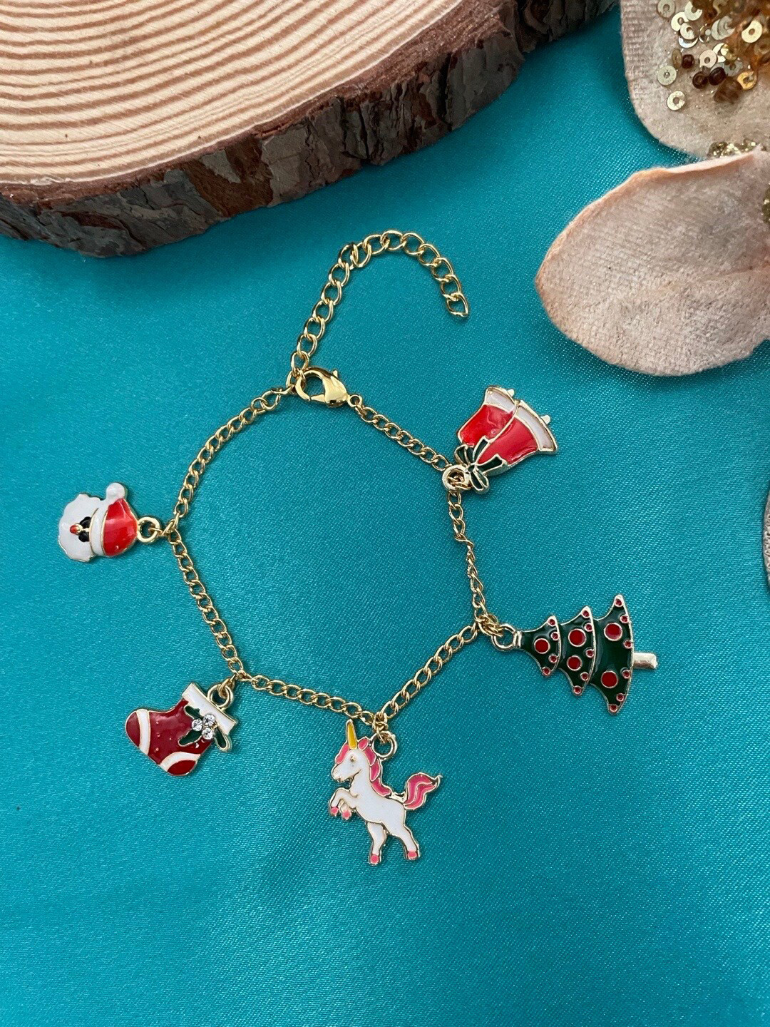 Digital Dress Room Gold-Plated Enamelled Christmas Charm Bracelet