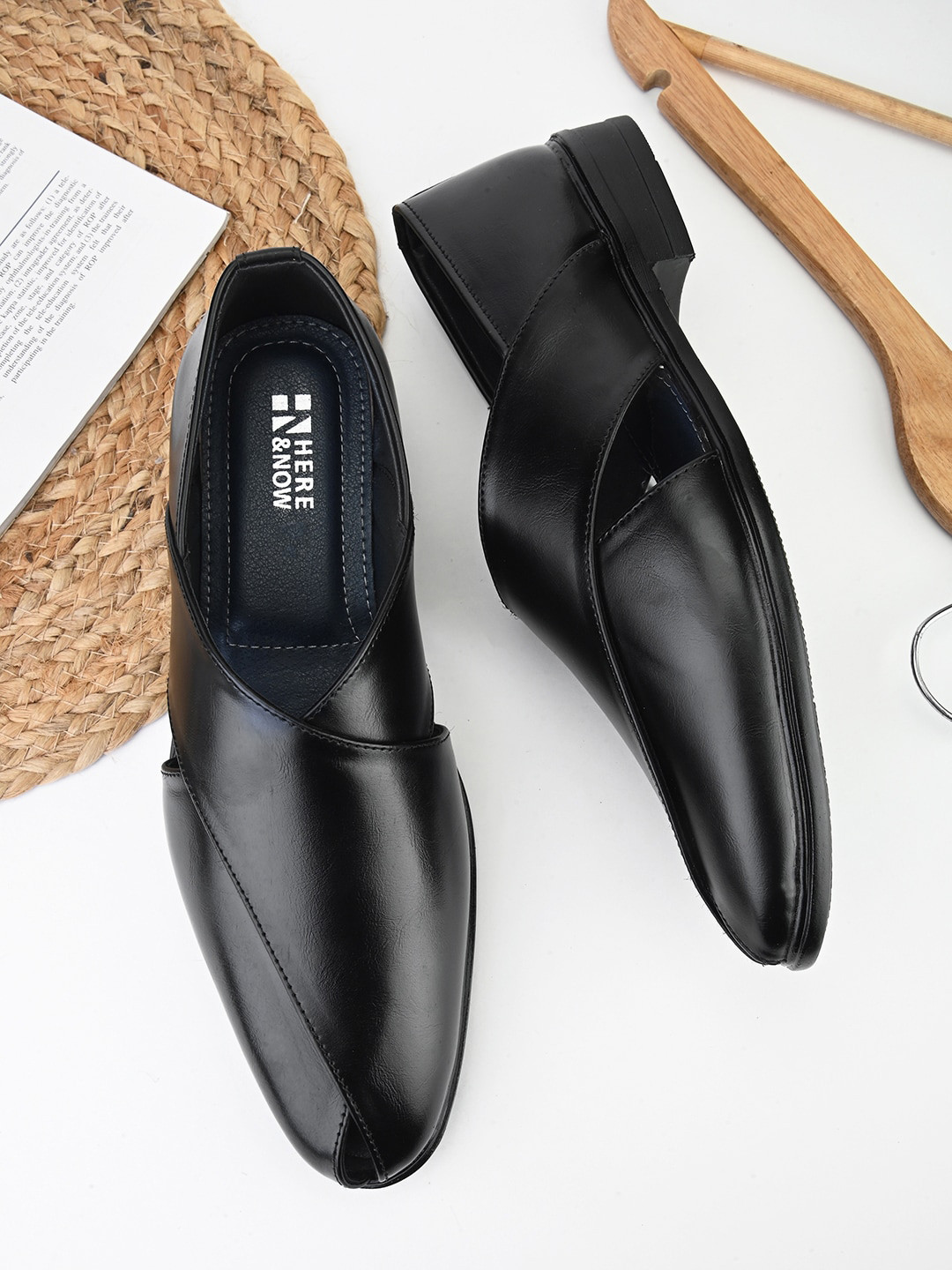 HERE&NOW Black Textured Shoe-Style Sandals