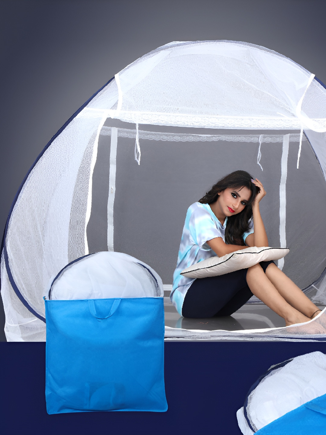 Aetrius Blue King Size Double Bed Foldable Tent Mosquito Net