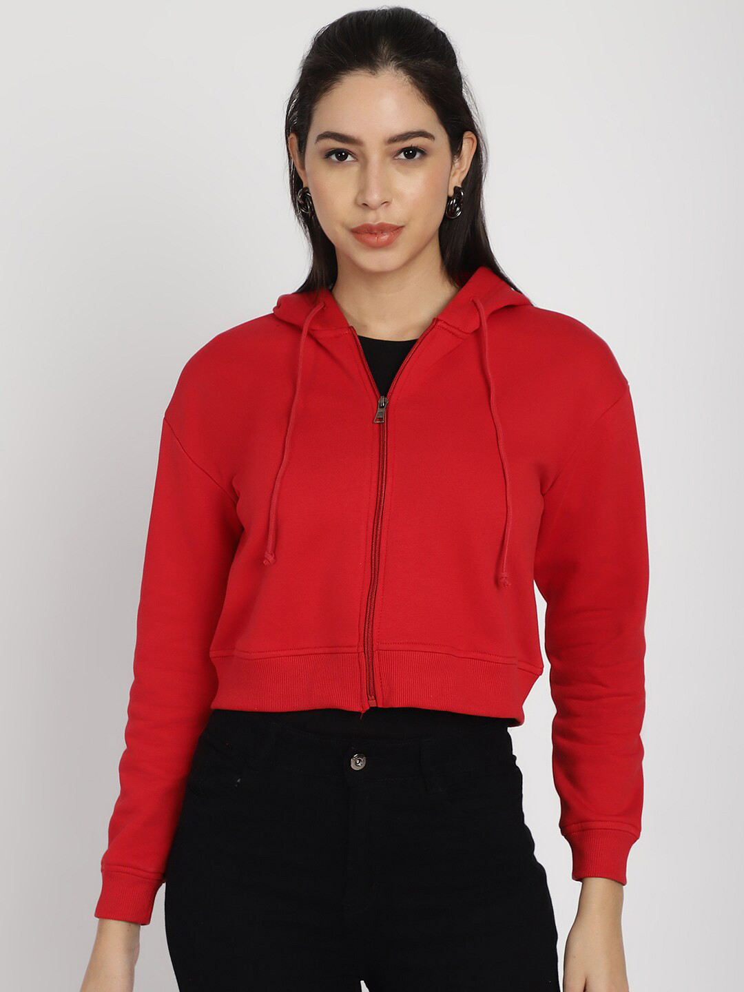 Rute Hooded Cotton Front-Open Crop Sweatshirt