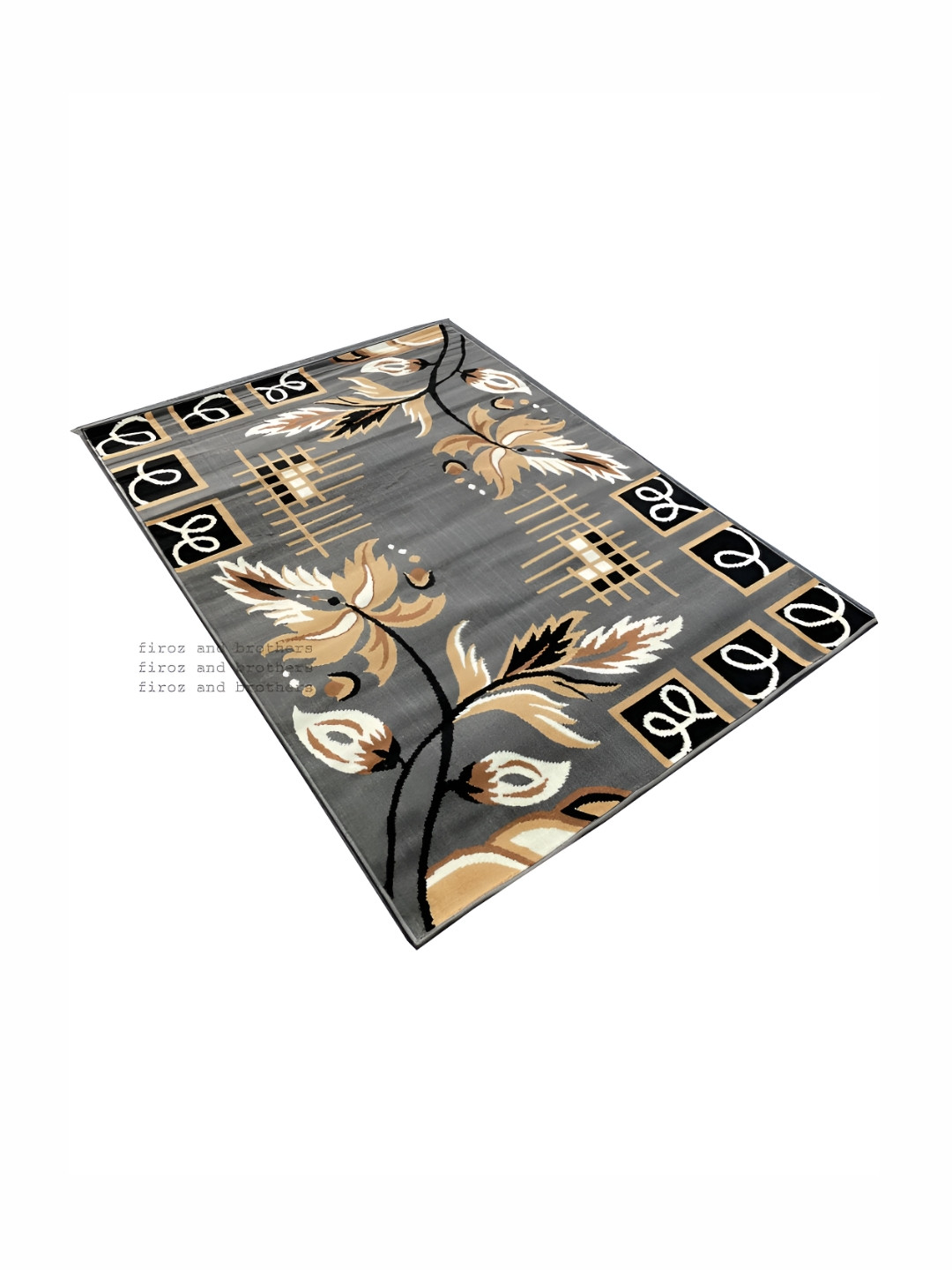 Asad Emporium Rugs Grey& Black Floral Anti-Skid Carpet