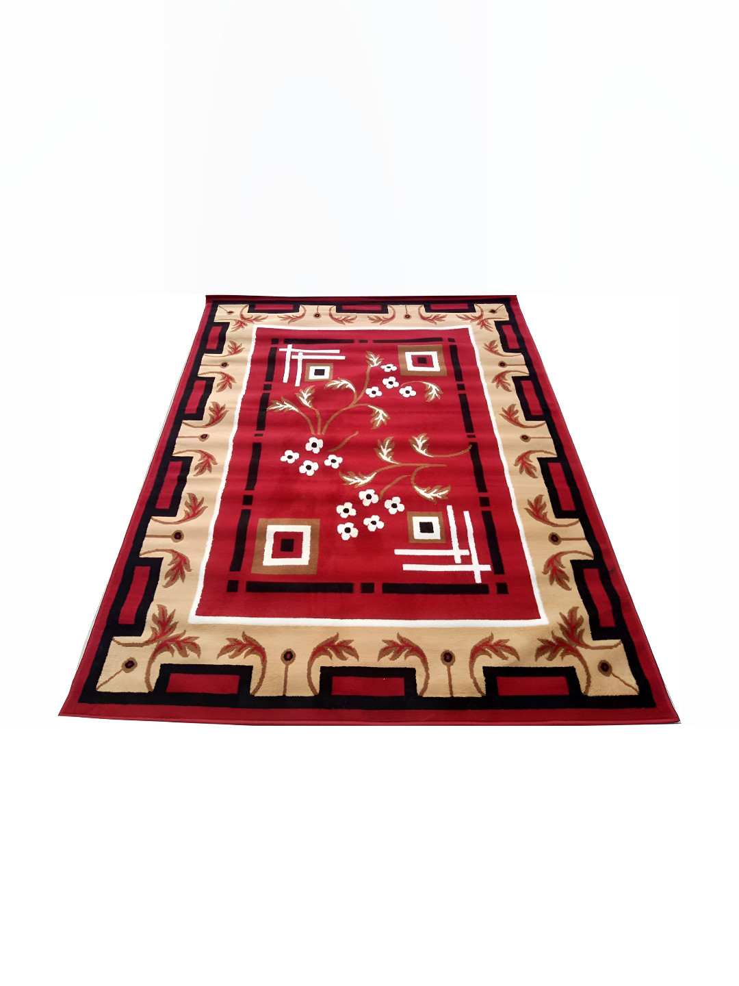Asad Emporium Rugs Red &Black Floral Anti-Skid Carpet