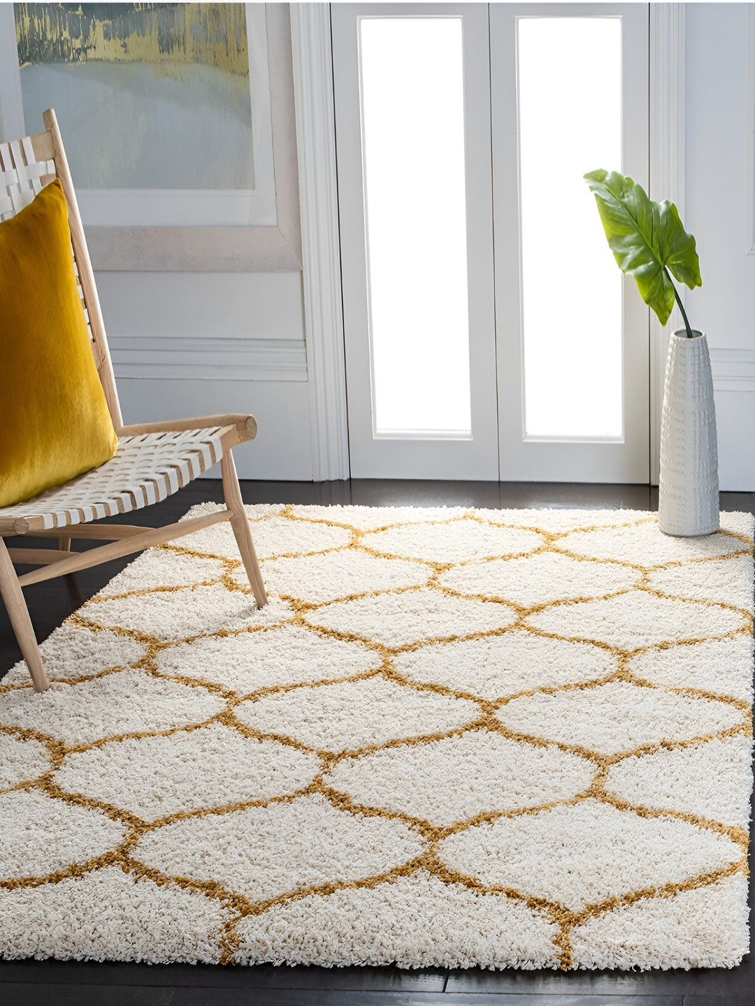 Asad Emporium Rugs Yellow& White Geometric Anti-Skid Carpet