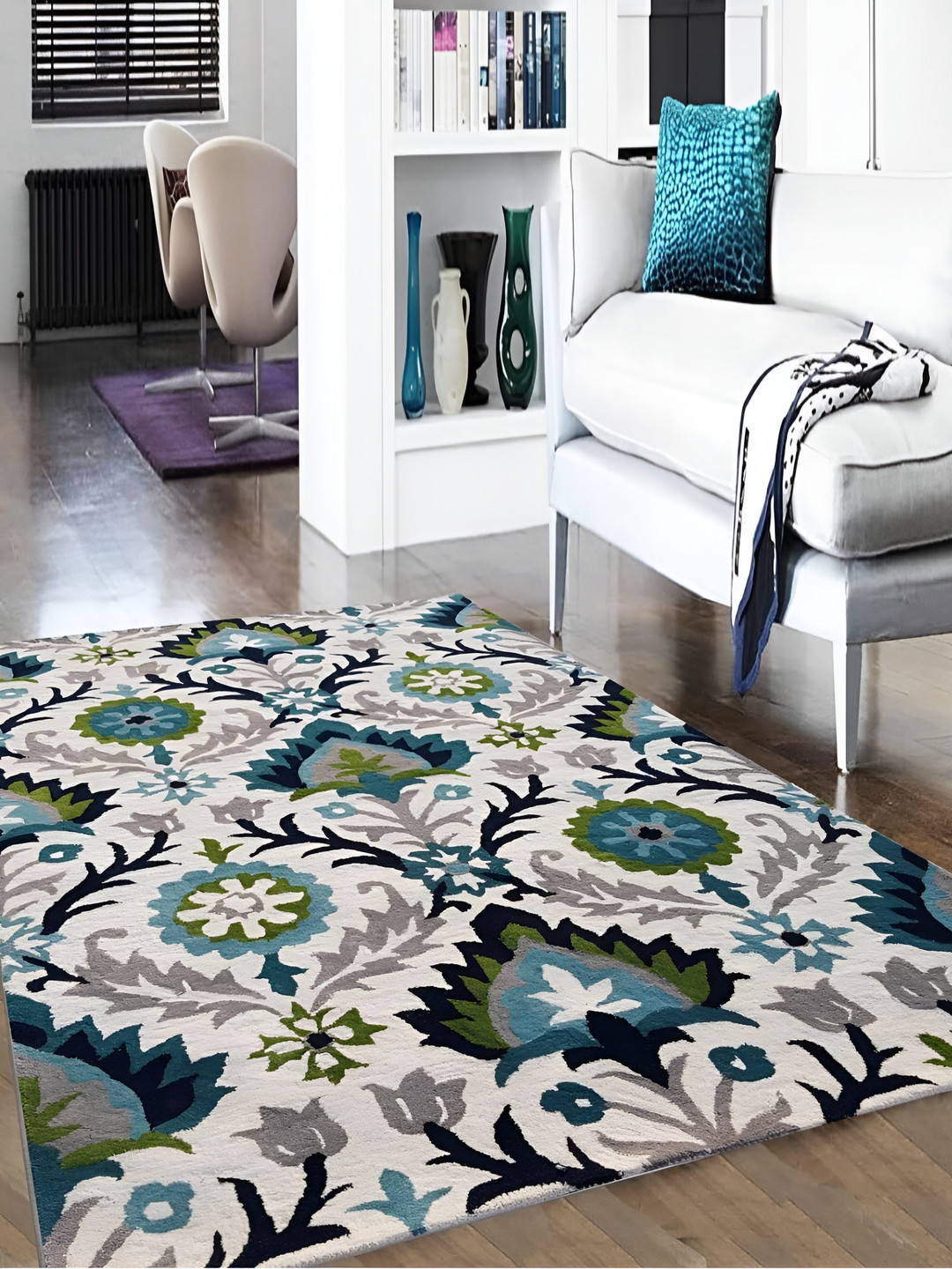Asad Emporium Rugs Blue& Green Floral Anti-Skid Carpet