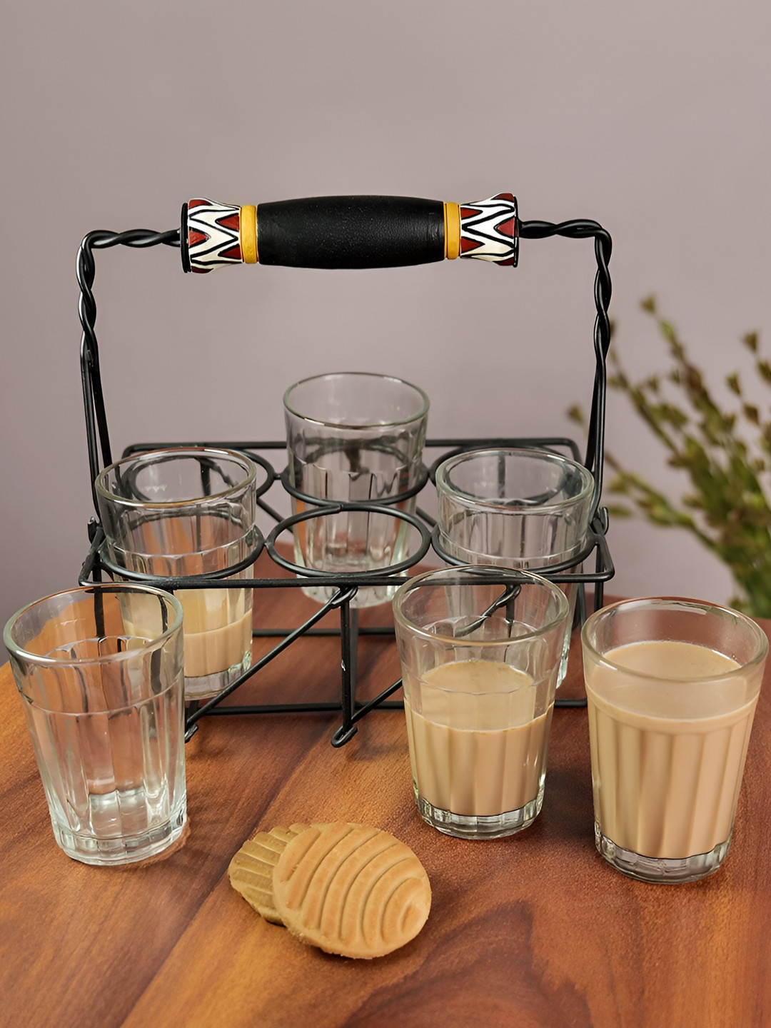 ARTYSTA BEAUTIFYING LIVES Plant Dad And Plant Mom Transparent Glass Microwave Safe 6 Piece Tea Glass with Holder-100ml