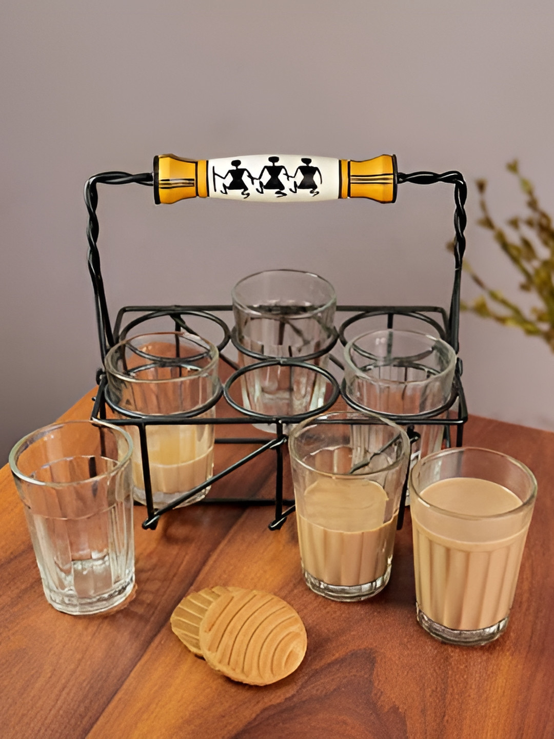 ARTYSTA BEAUTIFYING LIVES Maa Transparent Glass Microwave Safe 6 Piece Tea Glass with Stand-100ml