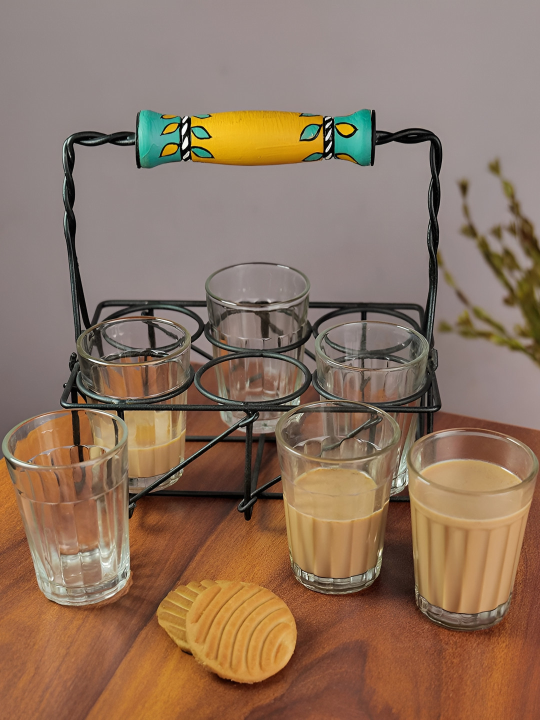 ARTYSTA BEAUTIFYING LIVES Transparent Glass Handmade 6 Piece Cups with Holder-100ml