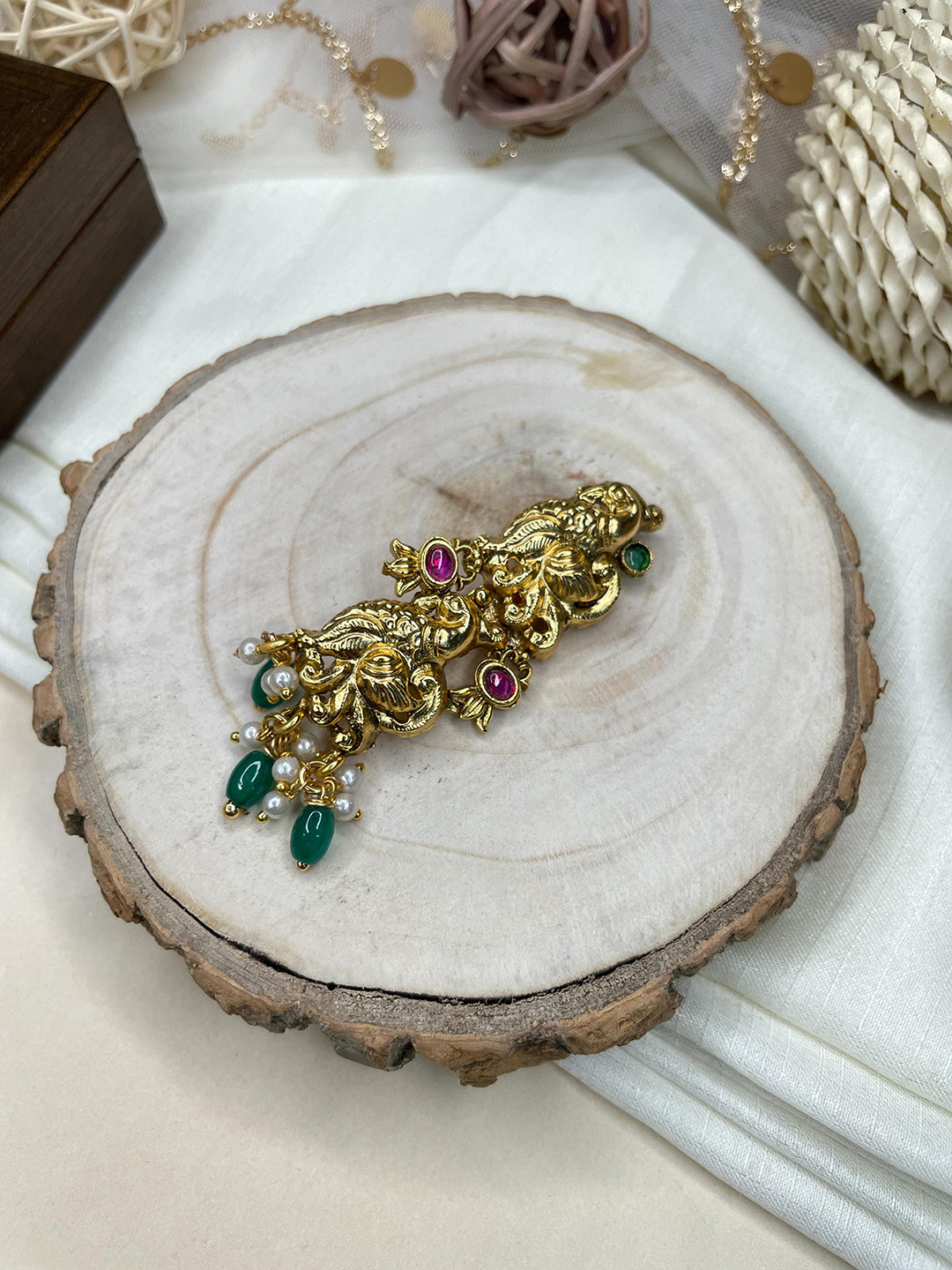 ABDESIGNS Stone Studded & Beaded Antique Saree Pin