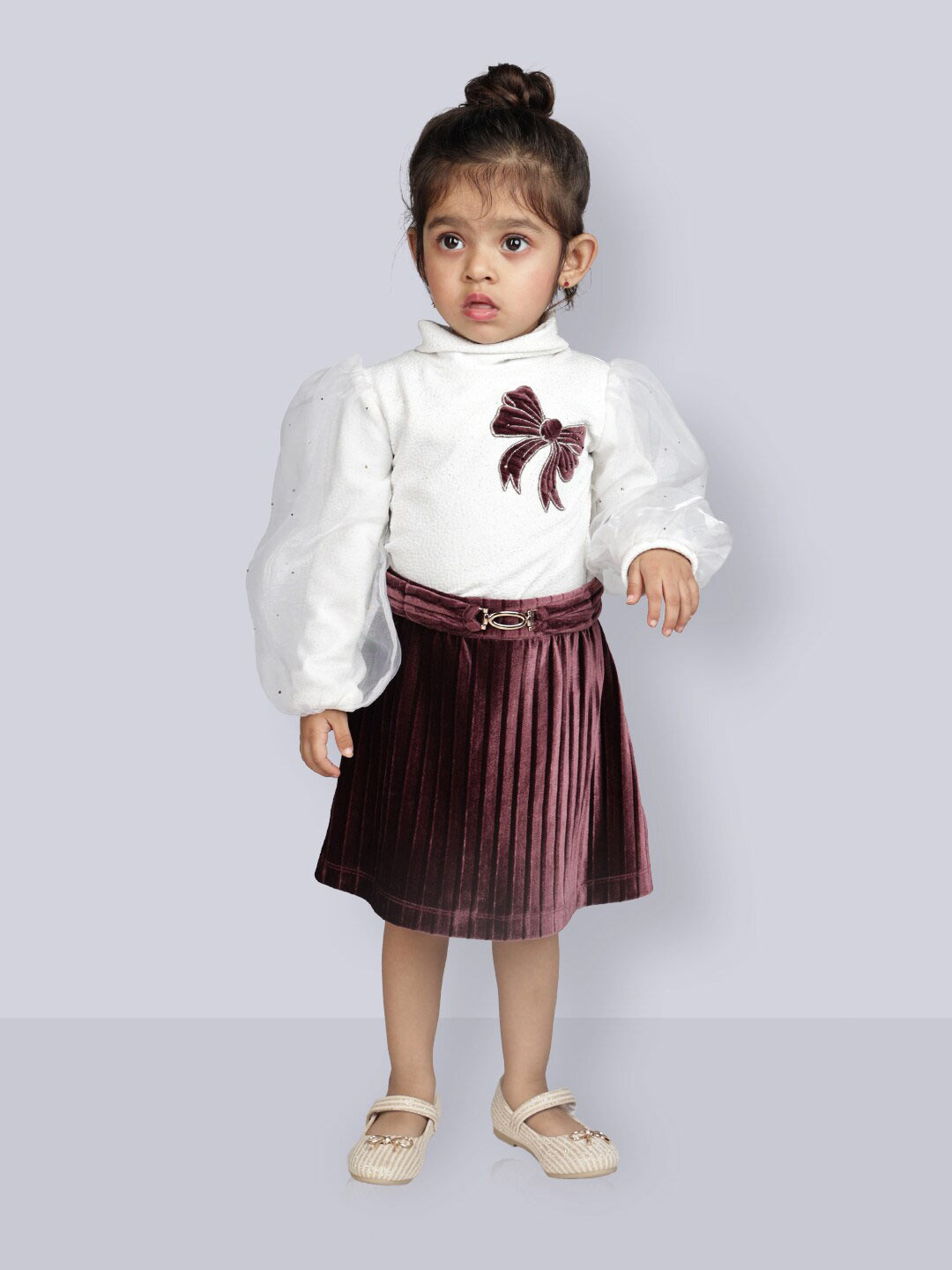 Peppermint Girls Puff Sleeves Top With Skirt