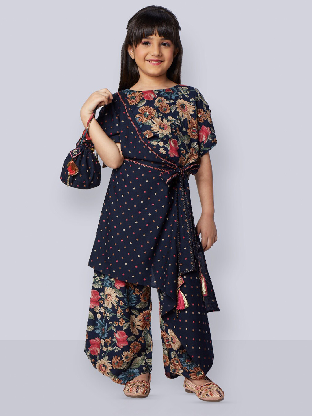 Peppermint Girls Printed Kurta Style Top with Pyjamas