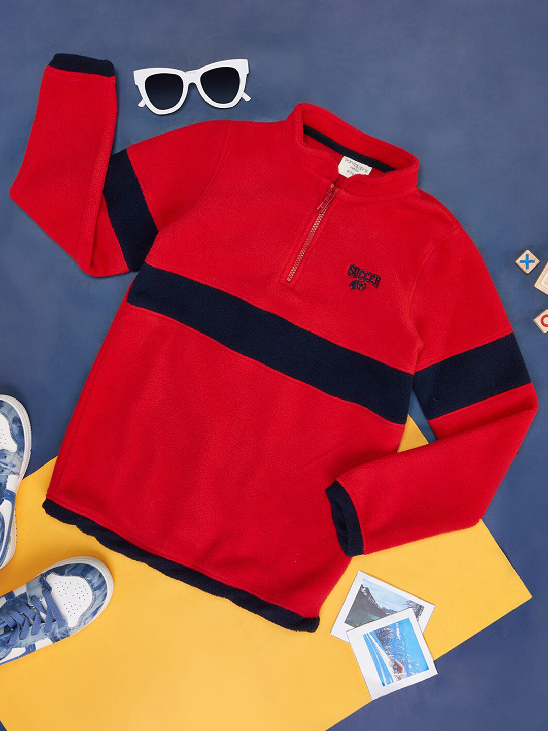 Pantaloons Junior Boys Colourblocked Mock Collar Pullover Sweatshirt
