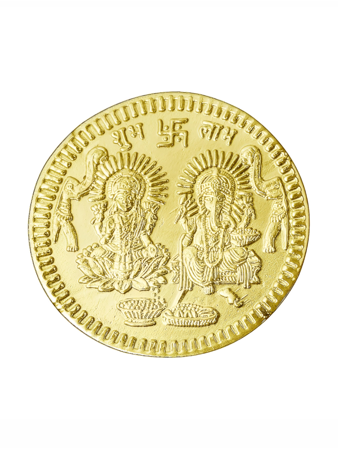 Pray Everyday Gold Plated & Yellow Laxmi Ji Ganesh Ji Sri Suktam Coin