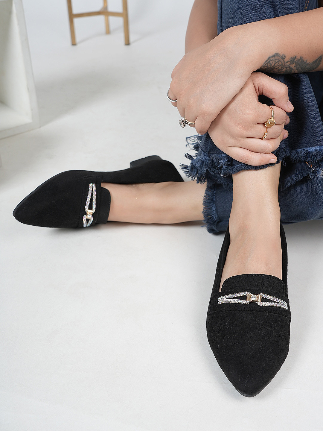 DressBerry Black Pointed Toe Party Ballerinas Flats