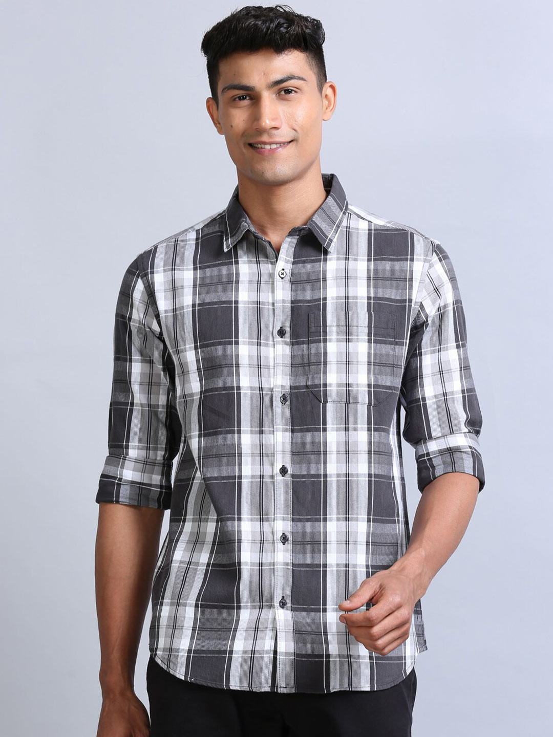Bushirt Classic Tartan Checks Corduroy Weave  Casual Shirt