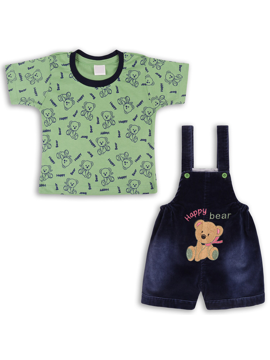 Wish Karo Infant Boys Self-Design Straight Leg Denim Dungarees With T-Shirt