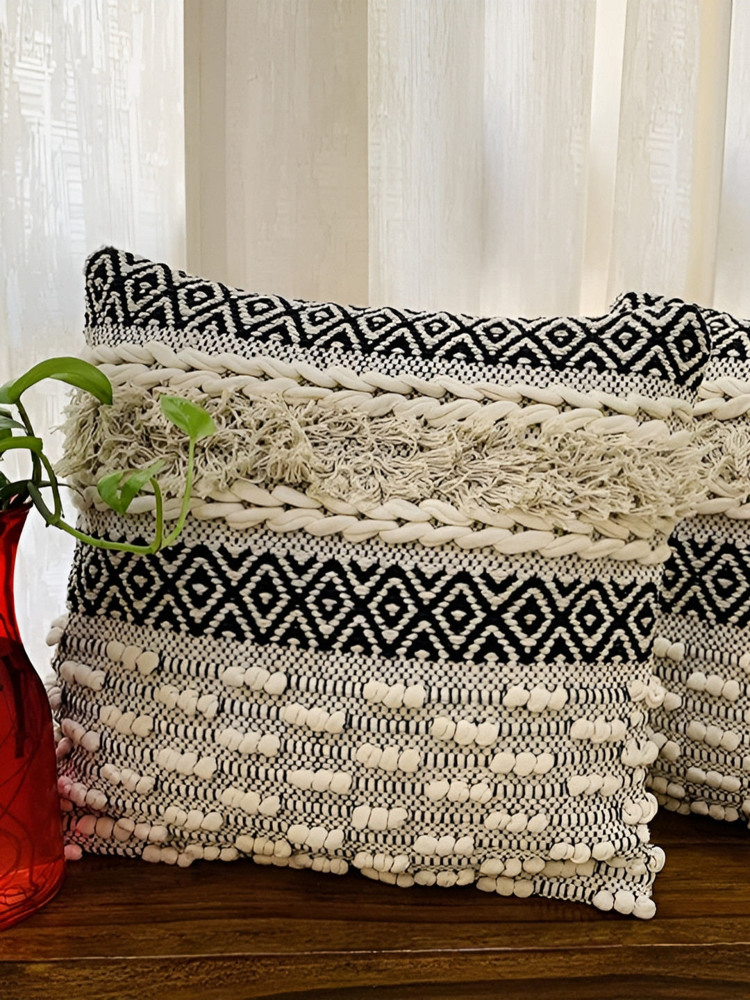 Textile and Beyond Embroidered Polyester Silk Breathable 2 Pcs Cushion Covers -16x16In