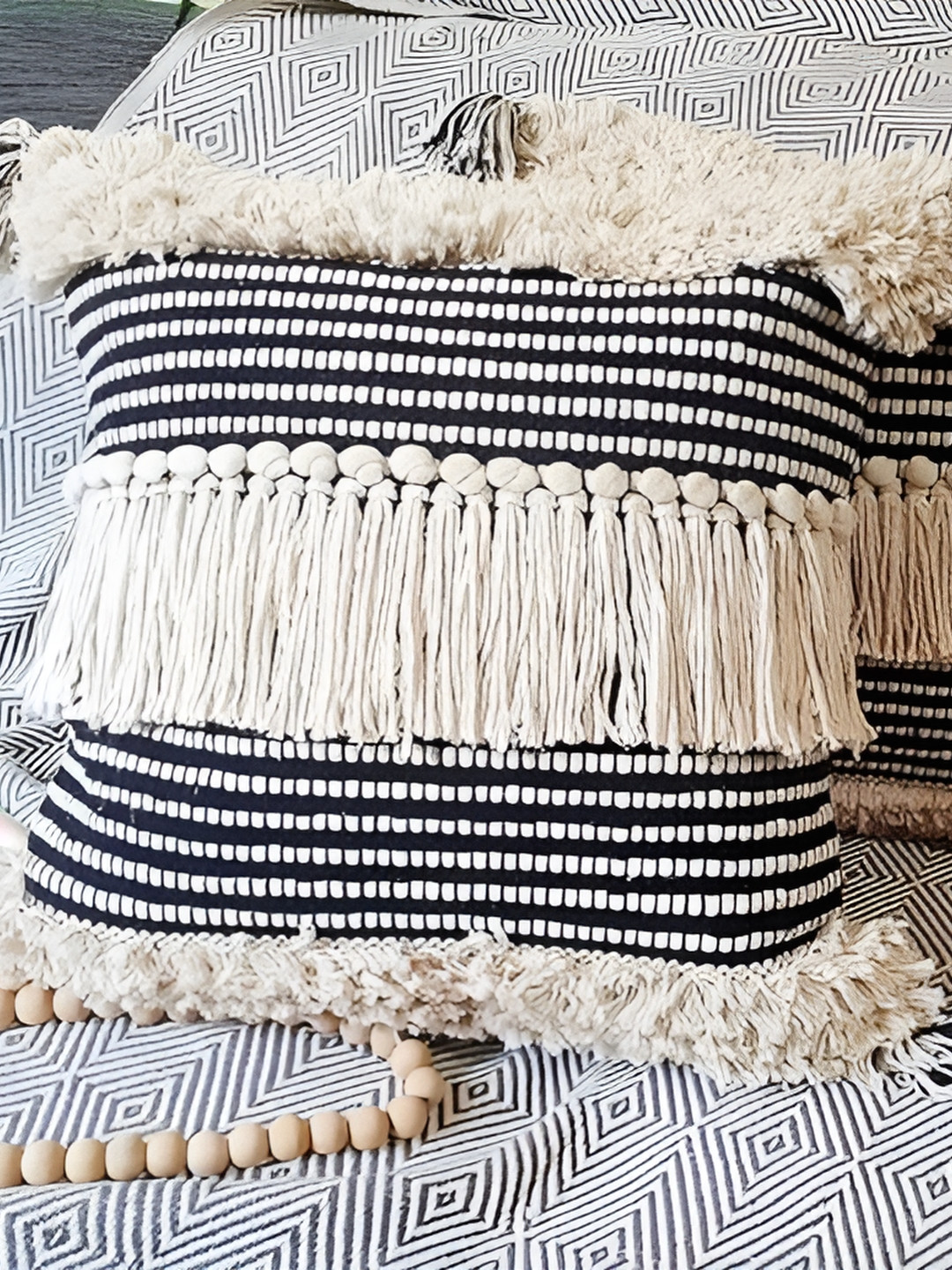 Textile and Beyond Off White Cotton 2 Piece Embroidered Square Cushion Covers -18x18In