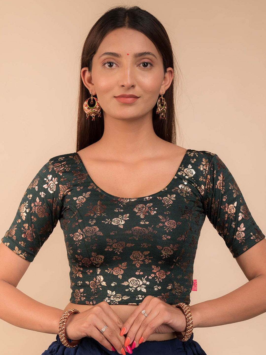 Bindigasm's Advi Floral Foil Printed Jacquard Saree Blouse