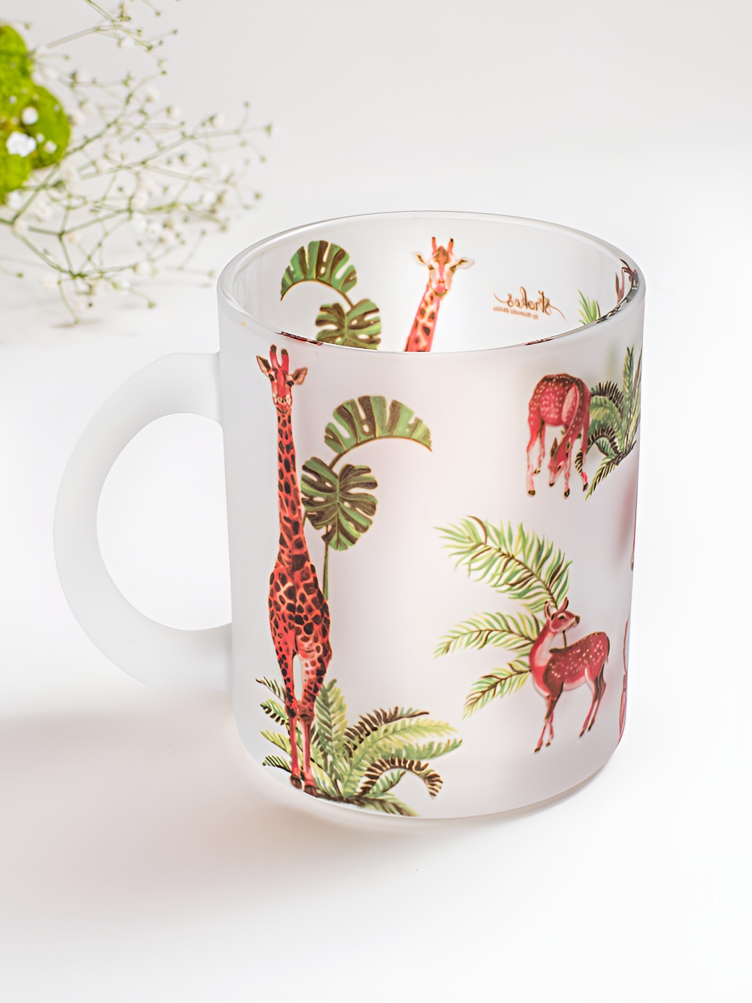 Strokes by Namrata Mehta Green Floral Printed Glass Mug 350ml
