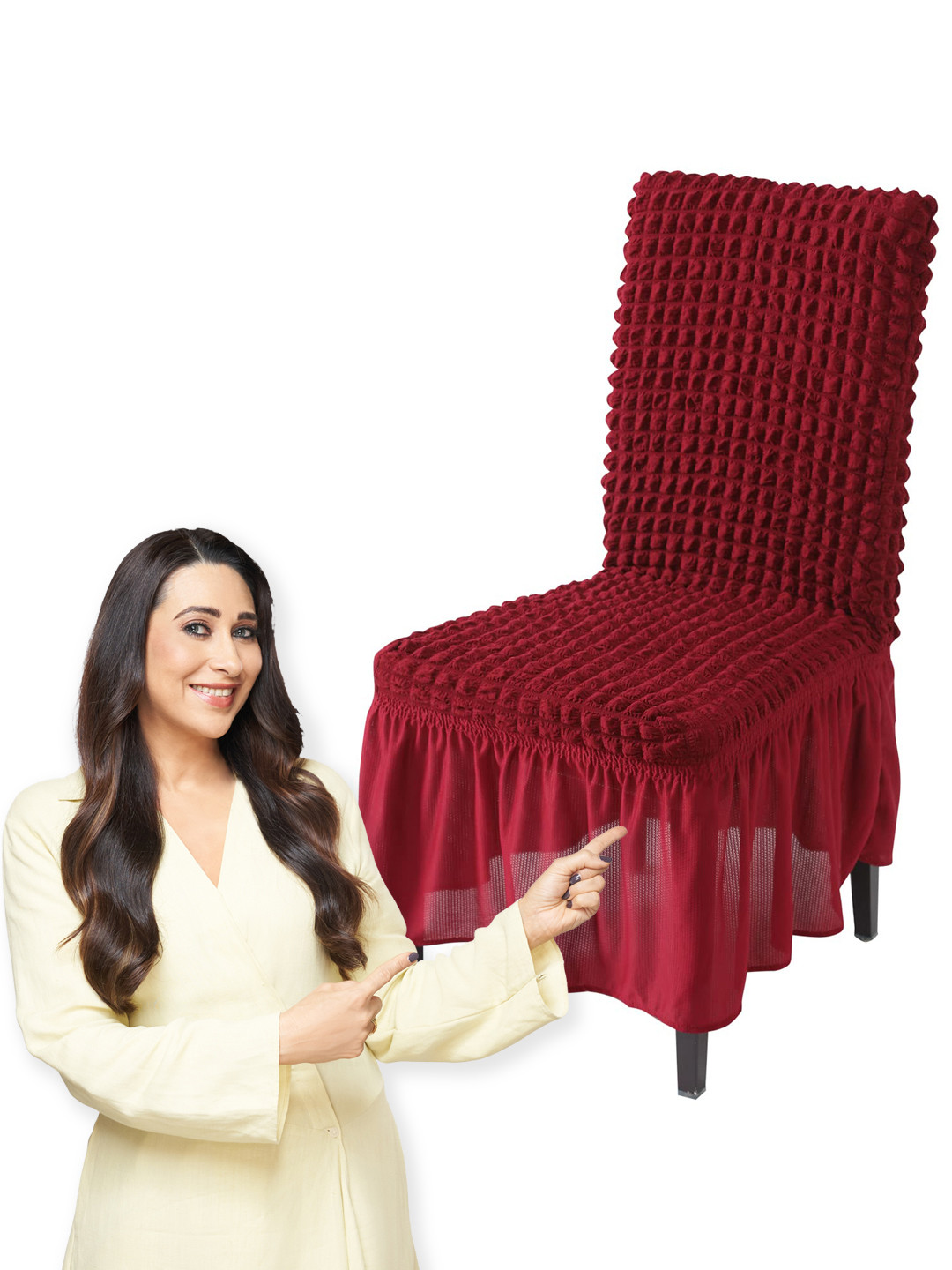 HOKIPO Red Bubble Frill Stretchable Chair Cover