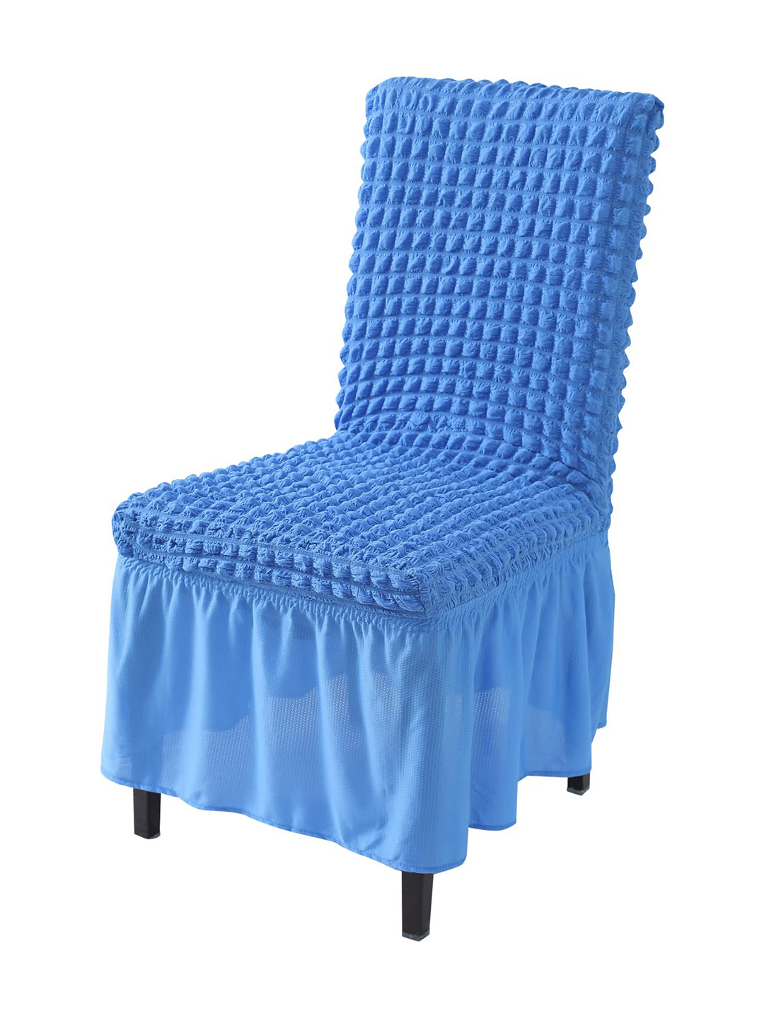 HOKIPO Blue Bubble Frilled Stretchable Chair Cover
