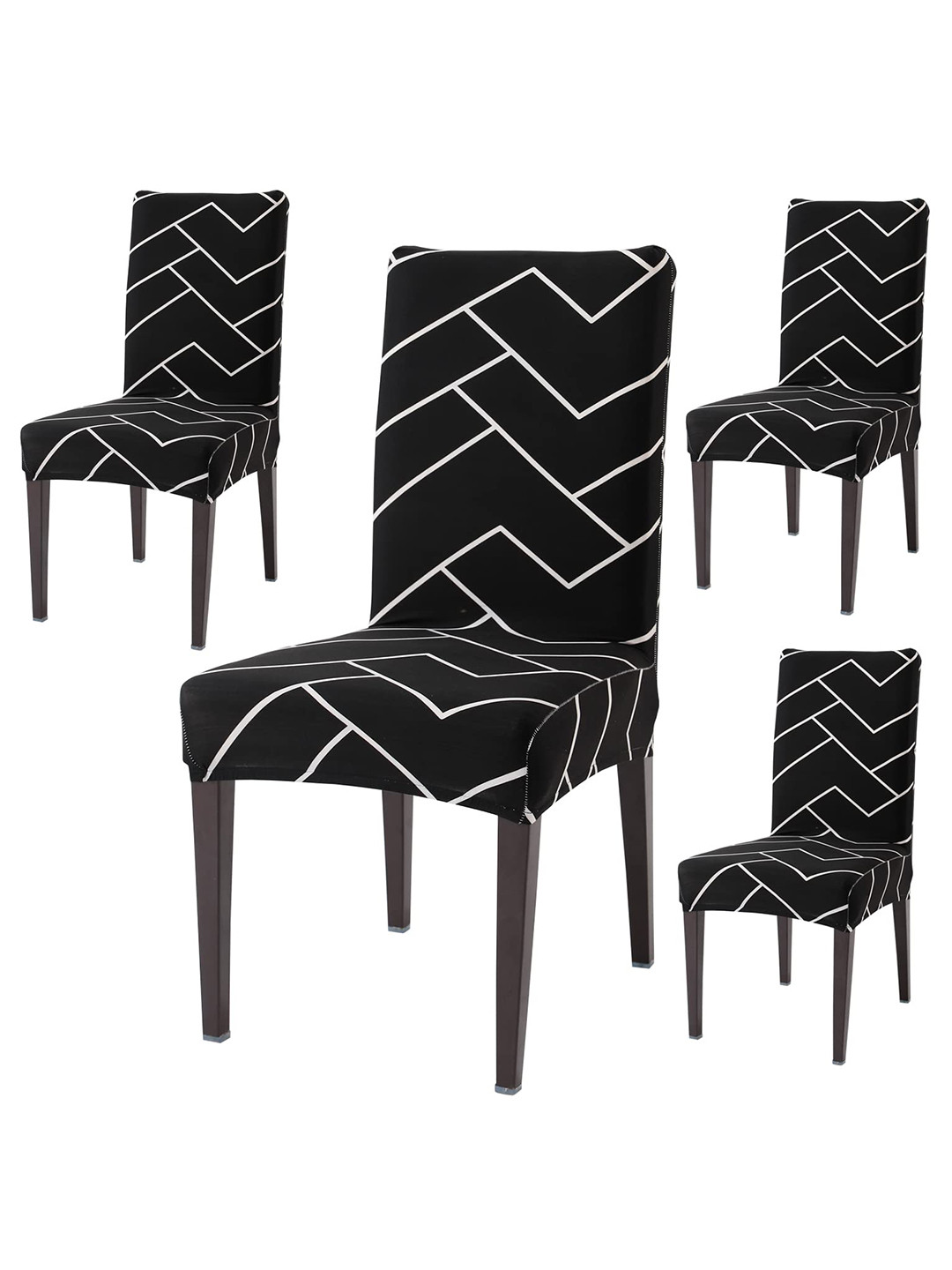HOKIPO Black & White 4 Pieces Printed Stretchable Dining Chair Covers