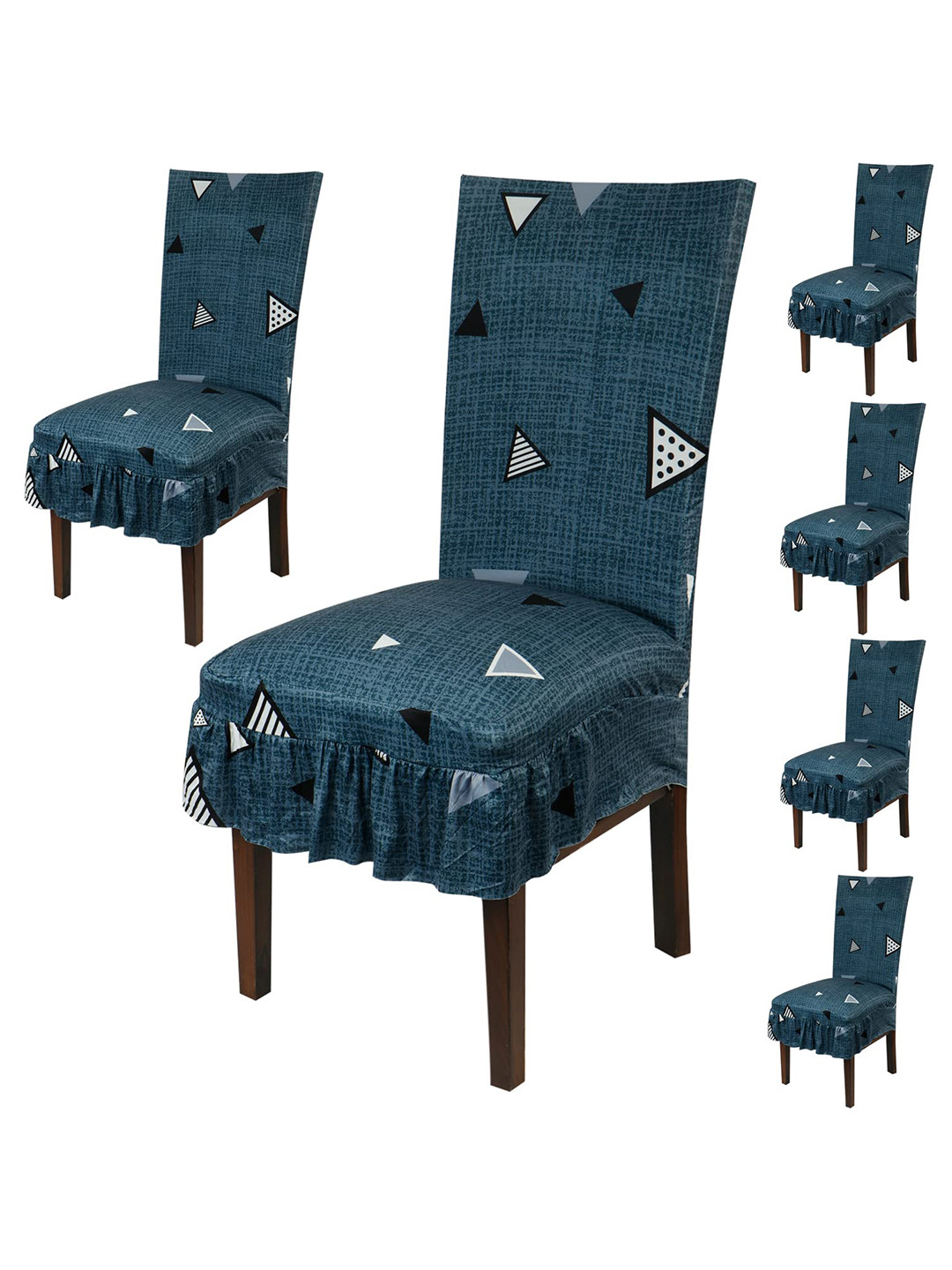 HOKIPO Grey & White 6 Pieces Frill Stretchable Dining Chair Covers