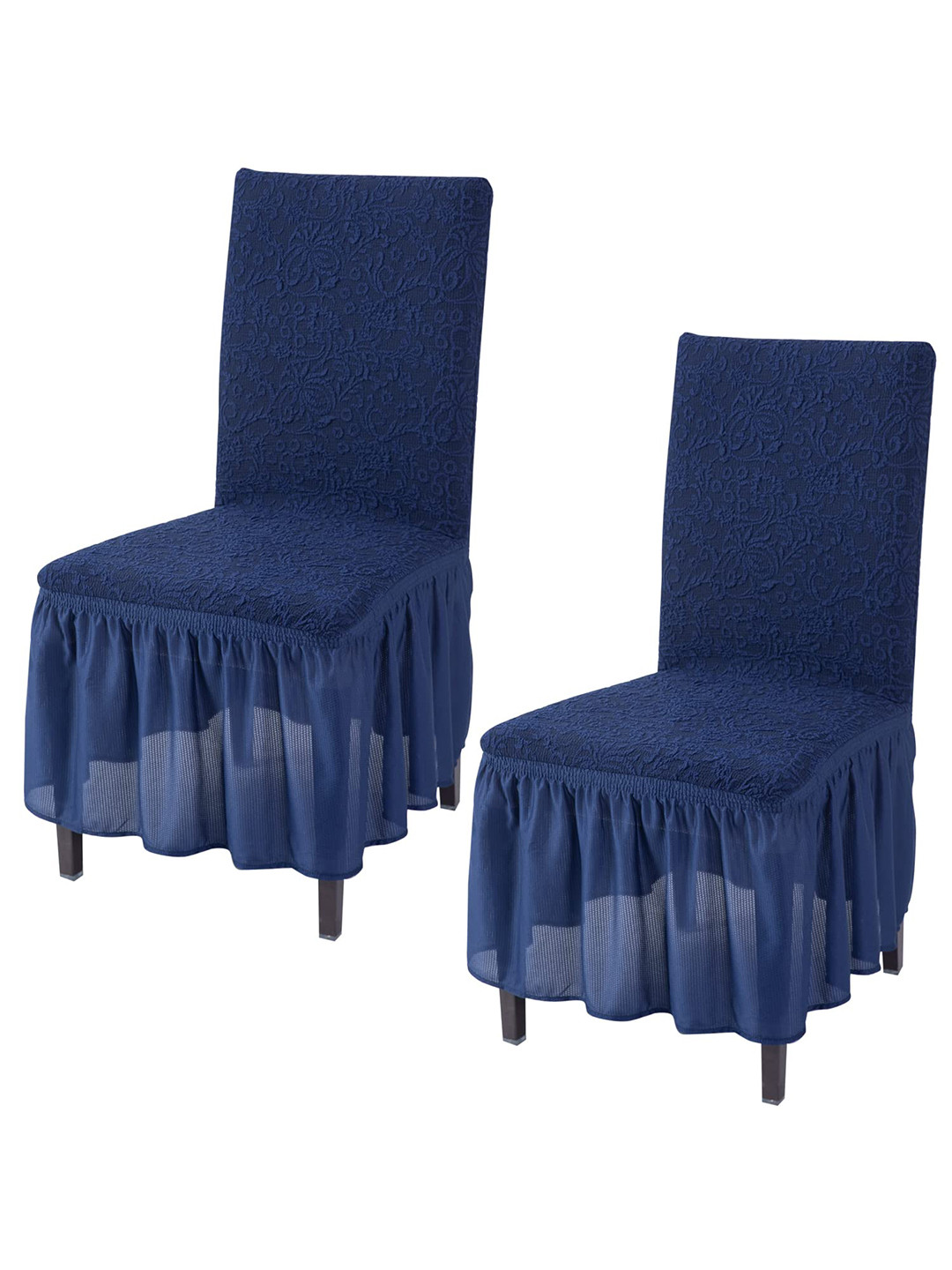 HOKIPO Navy Blue 2 Piece Frill Stretchable Chair Covers