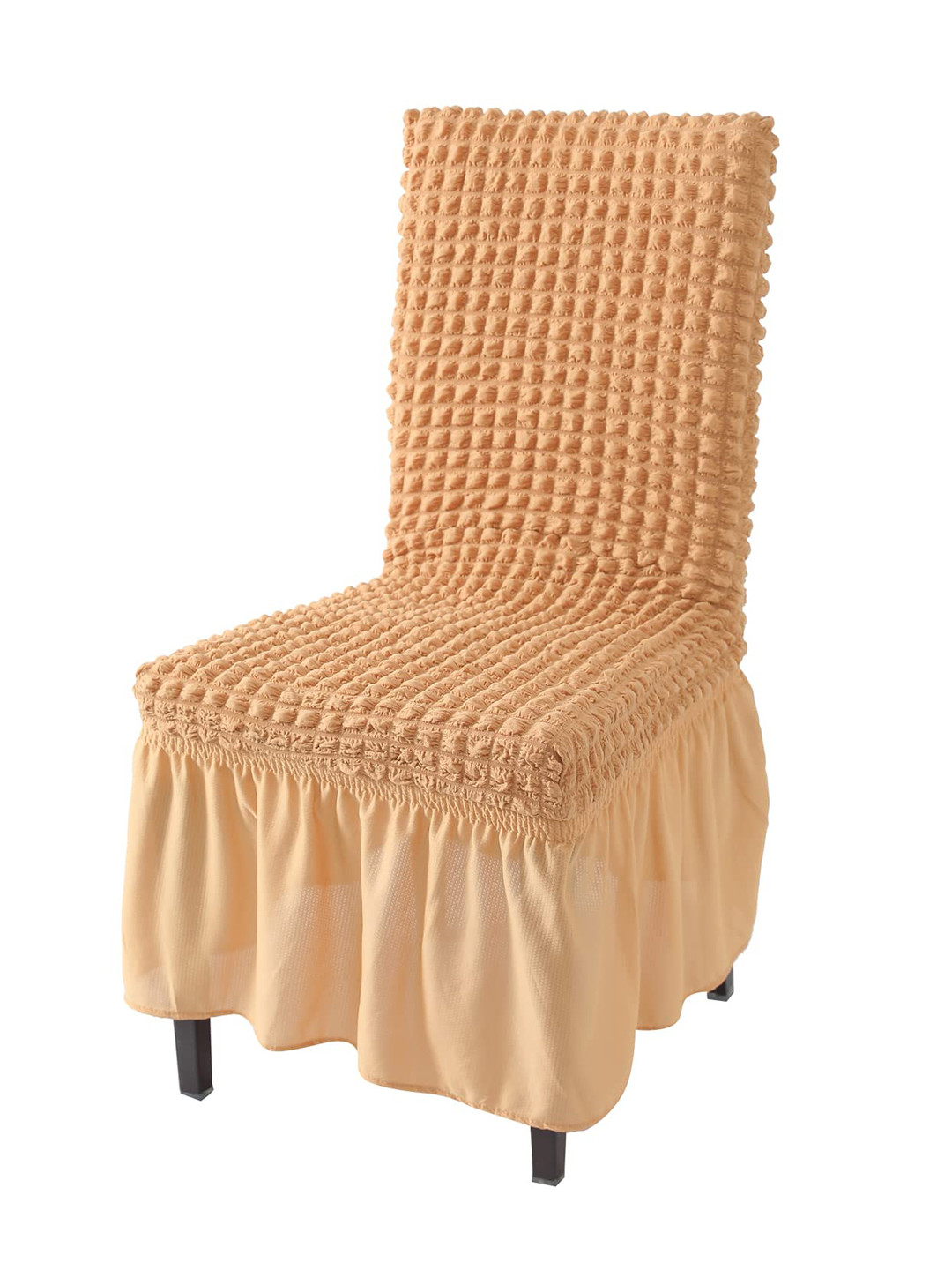 HOKIPO Camel Brown Bubble Frill Stretchable Chair Cover
