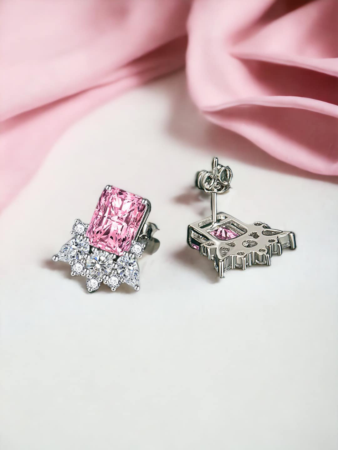 Designs & You Crushed Ice Cut Cubic Zirconia Studded Silver Plated Stud Earrings