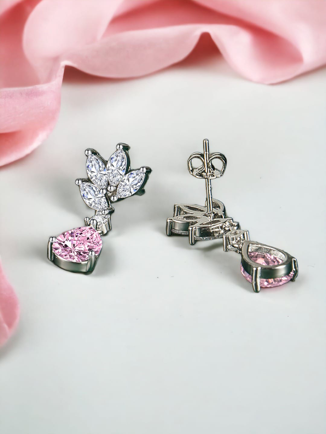 Designs & You Silver-Plated Teardrop Shaped Cubic Zirconia Drop Earrings