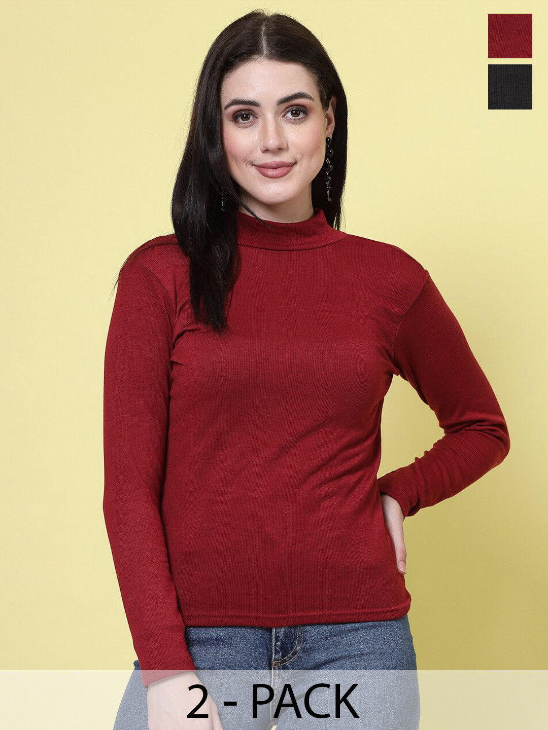 Clora Creation Pack Of 2 High Neck Regular Tops