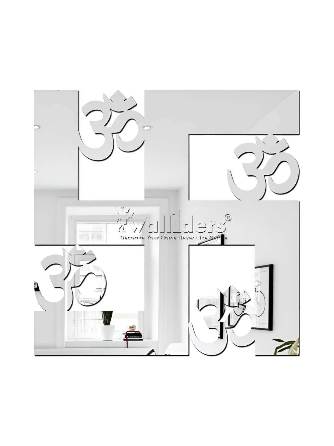 Wall1ders Silver Toned Acrylic Swastik Mirror Wall Stickers