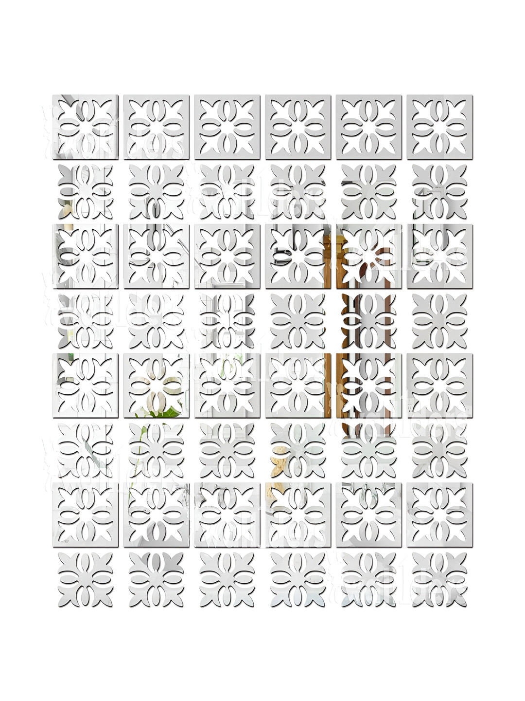 Wall1ders 48 Pieces White Patterned Mirror Wall Stickers