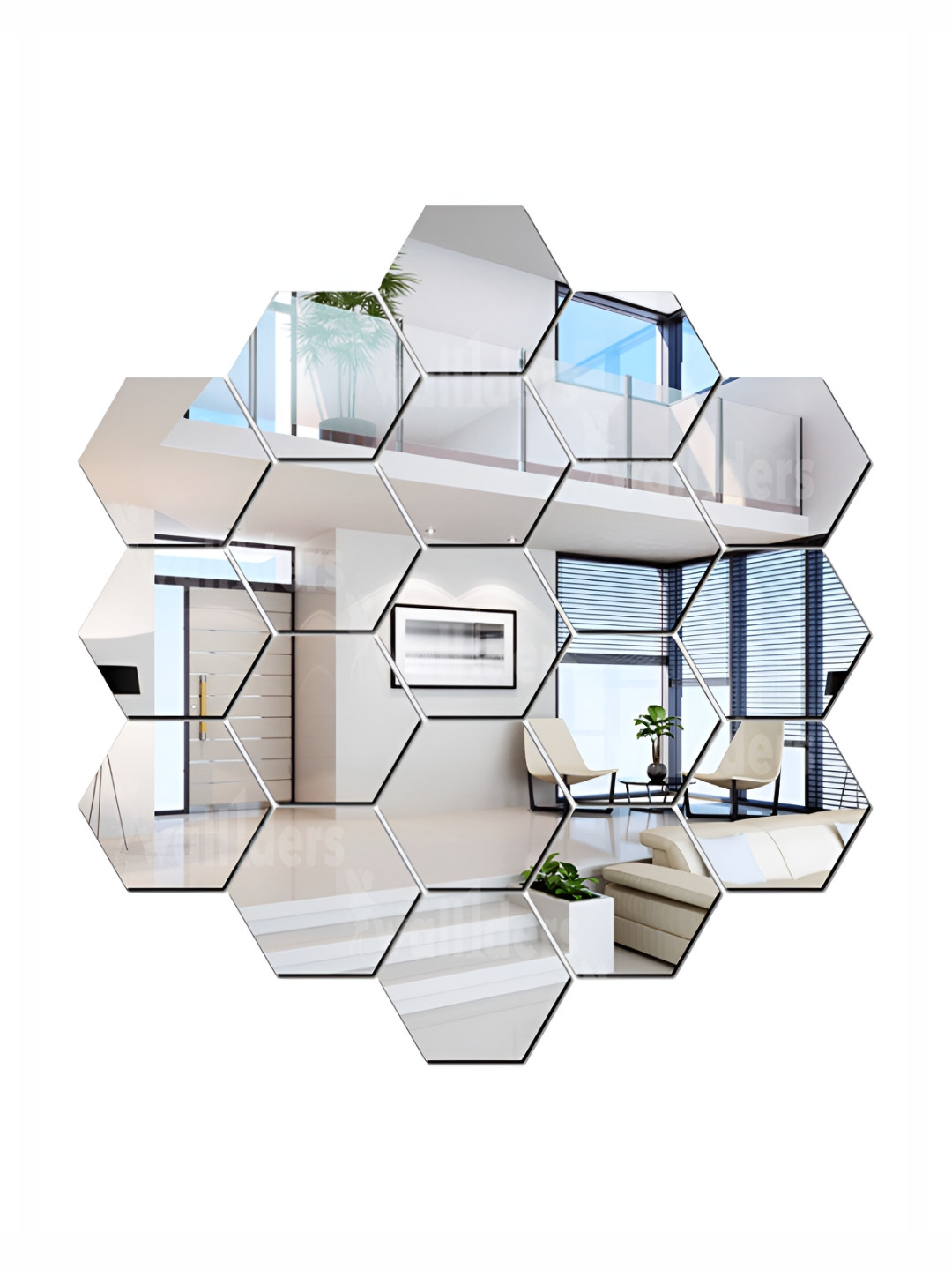 Wall1ders Silver Toned 20 Pieces Hexagon shaped Mirror Wall Stickers