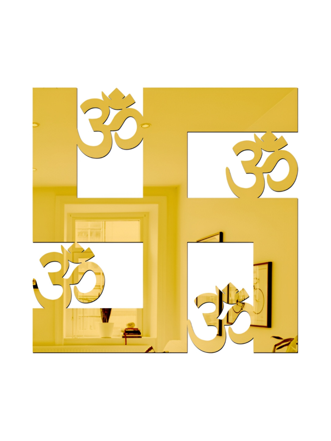 Wall1ders Gold Toned & Brown Acrylic Swastik Mirror Wall Sticker